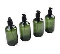 4 Pcs Reusable Pump Dispenser Bottles, 500ml Empty Glass Spray Bottles for Bathroom Shower Shampoo Lotion Body Wash Essential Oils(Green)