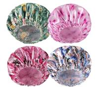 4 PCS Reusable Shower Caps For Women - Extra Large, Elastic, Solid Color Waterproof(Flower B 4 PCS)