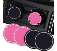 4 PCS Rhinestone Car Cup Holder Universal Bling Car Coasters PVC Auto Insert Coaster Crystal Cup Mats Car Interior Accessories for Girls Women Men
