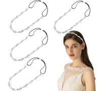 4 PCS Rhinestone Elastic Headbands Shiny Crystal Hair Bands Floral Metal Hairband Headwear for Women Girls Princess Wedding Bridal Headpieces