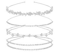 4 Pcs Rhinestone Headbands, Bridal Wedding Headband, Crystal Flower Girl Headpiece, Goddess Leaves Crown Metal Hair Band, Fairy Hair Accessories for Women, Prom Tiaras for Birthday Party