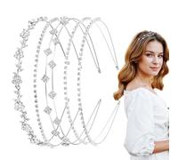4 PCS Rhinestone Headbands for Women, Silver Bridal Wedding Headband Crystal Flower Girl Leaves Crown Metal Hair Band Tiara Prom Hair Accessories for Women Girls