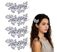 4 Pcs Rhinestone Sparkly Silver Hair Clips for Women, Barrette Crystal Clips, Floral Style Hair Decorations Accessories For Elegant Women Wedding Party Gift