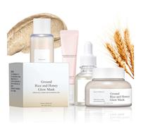 4 PCS Rice Skin Care Set, Glass Skin Care Kit, Gentle Skin Cleaning Kit with Ground Rice and Honey Glow Mask, Rice Toner, Moisturise, Repair, Eye Cream for Women with All Skin Types