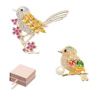 4 Pcs Robin Brooch Set with Pink Gift Box, Sparkling Bird Rhinestone Brooches for Women UK, Perfect Christmas, Mother's Day, Birthday Gifts