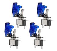 4 PCS Rocker Toggle Switch 12V 20A Heavy Duty Racing Car Automotive Auto SPST ON/Off Toggle Switch Blue LED Light Illuminated 3Pin with Red Waterproof Safety Cover