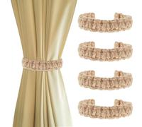 4 PCS Rope Curtain Tiebacks Boho Outdoor Curtain Ties Rustic Holdbacks Farmhouse Curtains Tiebacks Handmade Braided Curtains Holdbacks for Home Outdoor Bedroom Office Decorative (Brown)
