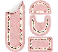 4 Pcs Rose Flowers Coquette Bathroom Rugs Set Coquette Doom Decor Rose Flower Area Rugs Non Slip Absorbent Washable Door Mat Floral Bathroom Rug Toilet Rug for Home Hotel, 4 Shapes(Pink)(Pink)