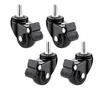 4 Pcs Rotation Rubber Castor Wheel Threaded Stem Mount Swivel Caster Trolley Furniture Caster Heavy Duty Caster with Brakes,for Furniture, Trolleys, Tool Boxes,Black(M6×15mm 1inch) (Black M8×20mm 1.