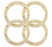 4 Pcs Round Carabiner Keyring Gold Bling Rhinestones Keychain Metal Spring O Rings Simple Snap Clip Buckle Key Chain Ring Hook Clip DIY Accessories for Bag Purse Handbag Jewelry Car Keychain Making