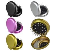 4 Pcs Round Foldable Hair Brush with Mirror, Mini Hair Brush Travel Kids Curly Hair Products Pocket Hair Massage Comb Compact for Women Girls Travel Sports (4 Color)