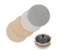 4 Pcs Round Woven Placemats, 20cm Diameter Cotton Heat Resistant Table Mats Set, 3cm Thick Coasters for Pans, Pots, Kitchen & Dining Table