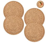 4 Pcs Round Woven Placemats,20cm Natural Handwoven Wicker Table Mats | Table Mats Set of 4,Rustic Wicker Table Mats,Boho Style Round Place Mats for Table for Kitchen Dining Home Party Decor