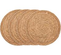 4 PCS Round Woven Placemats, 30cm Natural Handwoven Wicker Placemats | Heat Resistant Braided Straw Coaster Mats, Rustic Boho Style Round Table Mats for Kitchen Dining Home Party Decor
