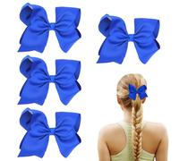 4 Pcs Royal Blue Hair Bows For Girls Women Blue Bow Hair Clip French Solid Color Bowknot Soft Satin Silky Hairpin Bows Simple Hair Fastener Accessories Ponytail Holders for Toddler Teens Girls