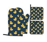 4 Pcs Rubber Ducky Oven Mitts and Potholders,Kitchen Oven Glove with Pot Holders,Non-Slip Gloves High Heat Resistant 500 Degree for BBQ, Grill, Baking, Cooking, Oven, Microwave