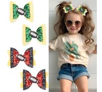 4 Pcs Rugby Hair Clips Bow Hair Accessories Cute American Football Accessories Glitter Sparkly Sports Meeting Hair Barrettes Holiday Headdress Hairpin for Girls Women Kids Party Cosplay Gift