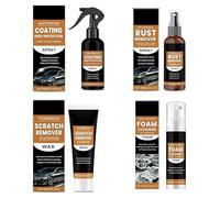 4 Pcs Rust Remover Sprays Set, 30ml Rust Removal Spray+ 100ml Foam Cleaner + 120g Car Scratch Repair Paste + 100ml Car Protective Coating Spray, Cars Rust Removal and Cleaning Kit (1)