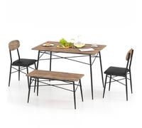 4 PCS Rustic Dining Table Set W/ Long Bench & 2 Chairs Upholstered for 4