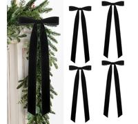 4 Pcs Rustic Large Christmas Velvet Bows Decorations - 23.6 x 8.66 Inch Vintage Ribbon Bow for Xmas Tree Topper Wreath Garland Fireplace Staircase Home Decor (Black)