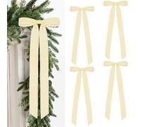 4 Pcs Rustic Large Velvet Bows Christmas Decorations - 23.6 x 8.66 Inch Vintage Ribbon Bow for Xmas Tree Topper Wreath Garland Fireplace Mantel Staircase Wedding Home Decor (4, Cream White)
