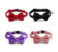 4 Pcs Safety Cat Bow Tie Collar,Velvet Cat Collar with Bell and Bowtie Breakaway Pet Leashes Cute Kitten Bow Collars for Kittens & Puppies Pet Party