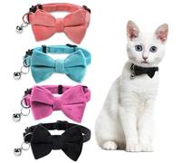 4 Pcs Safety Cat Bow Tie Collar with Bell Velvet Cat Collars Breakaway Pet Collar Adjustable Kitten Collars Small Puppy Collar for Wedding Birthday Party (Black, Purple, Blue, Pink)