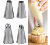 4 PCS Sainless Steel Cake Icing Nozzles Piping Tips Kit, Large Piping Nozzle Tip Cake Decorating for Baking DIY Cookie Cream Cupcake Decorating