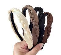 4 Pcs Satin Braided Knitted Headbands Solid Fall Color Headbands Soft Fabric Covered Hairbands Stylish Non Slip Head Bands Trendy Hair Bands Cute Fashion Hair Hoops for Daily Life