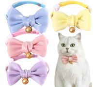 4 PCS Satin Cute Breakaway Cat Collars with Bells Silk Pink Cat Collar Bow Tie Adjustable Collars Breakaway Kitten Collars Cute Safety Collars Spring Bowtie Collar for Girl and Boy Pets