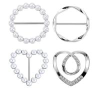 4 Pcs Scarf Ring Clip Round T-Shirt Tie Clips Shiny Metal T-Shirt Clips Adjustable Waist Cincher Clip Clothes Corner Knotted Button Pin (Silver)