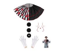 4 PCS Scary Clown Accessories Women Men, Killer Clown Collar Ruffle Face Gems Black Pompoms White Gloves, Halloween Costume Accessories Adults Kids for Halloween Carnival Scary Movie Cosplay Party