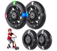 4 PCS Scooter Wheel Replacement, Front 120 mm and Rear 80 mm Scooter Wheels, Colorful Light Up Flashing Wheels, Silent PU Wheels with Pre Installed Bearings and Spacers, for 3 Wheeled Scooters