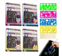 4 Pcs Scratch Art Books for Kids, Magic Rainbow Scratch Art Craft Kit with 4 Painting Molds, Arts and Crafts for Kids Age 3-10, Birthday Gifts for Age 3-10 Year Old Girls Boys