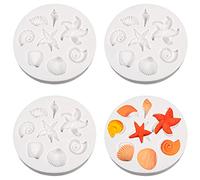 4 Pcs Sea Life Theme Silicone Fondant Mold Seashell Chocolates Mould Starfish Shape Baking Mold for DIY Soap Jelly Ice Cake Chocolate Cupcake Sugar Desserts Craft