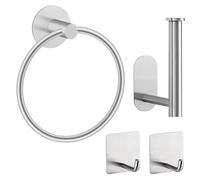4 Pcs Self Adhesive Toilet Paper Roll Holder and Hand Towel Ring Set for Bathroom, 304 Stainless Steel Bathroom Accessory with Brushed Nickel Finish - No Drilling Easy Stick Installation