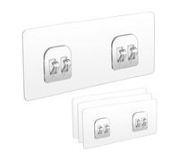 4 Pcs Self Adhesive Transparent Shower Rack Hook, Shower Caddy Adhesive Hooks Replacement, Strong Stickers Wall Hooks Waterproof for Bathroom Shelf Basket Soap Dish Hanging No Drilling(Transparent)