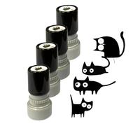 4 Pcs Self Inking Black Cat Stamps, Cute Crooked Neck Kitten Pattern Mini Stamps for Journals, Scrapbooking, DIY Crafts & Teacher Rewards, Quirky Aesthetic Stationery Gift (Black)