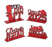 4 Pcs Senior 2025 Table Sign Red Happy Graduation Desktop Class Of 2025 Graduate Congratulations Wooden Tray Table Centerpiece Tabletop You Did It Decor Gifts Decoration