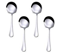 4 Pcs Serving Spoons Large, Stainless Steel Large Serving Spoons, Silver Buffet Serving Spoon Set Cutlery with Long Handle for Kitchen Restaurant Banquet (Round Head Shovel)