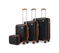 (4 PCS SET (20/24/28Inch and vanity case)) [MissLulu Bags] Biscuit Design Flexible ABS Hard Shell 20''/24''/28'' Suitcase with TSA Lock and 13'' Vanity Case - Black and Brown