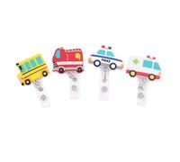 4 Pcs Set Cars Vehicles Transportation Badge ID Clip Reel Retractable Holder Office Work Nurse Name Badge Tag Clip On Card Holders Cute - 30 inch Cord Extension