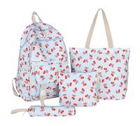 4 Pcs Set Cherry Backpack with Lunch Bag Pencil Case Backpack Set (Blue)