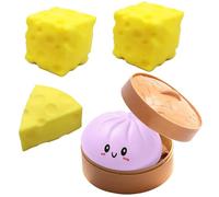4 Pcs Set Dumpling Squishy With Steamer Box Cheese Squishy, Squishys Dumpling Toy Squeeze Cheese Squishies Toy, Squishes Applicable Anxiety Relief And Novelty Birthday Gift