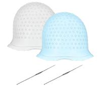 4 PCS Set Highlighting Cap, Hair Highlighting Kit, Hair Color Brush Set Professional Reusable Highlighting Caps with 2 PCS Hook Salon Hairdressing Dyeing Staining Tools for Women Men (White+Blue)