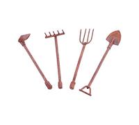 4 Pcs/Set Miniature Dollhouse Garden Tools Mini Rusty Shovel Hoe and Pitchfork Fairy Garden Farming Tool Doll House Accessories