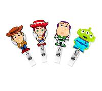 4 Pcs Set Movie Characters Retractable Badge Holder ID Name Badge Reel Clip On Card Holders Buzz Lightyear Woody Jessie Green Alien