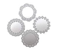 4 Pcs/Set Round Lace Cutting Dies Doily Embossing Script Stencils for Scrapbooking Diary Embellishments Die Cutting for Cards Words