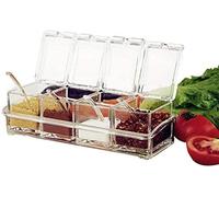 4 Pcs/Set Spice Jar Seasoning Box Clear Seasoning Rack Spice Racks Pots Acrylic Storage Container Condiment Jars Cruet with Cover and Spoon-Kitchen Utensils Supplies