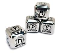 4 Pcs/Set Stainless Steel Zodiac Rune Dice Set, 24 Carved Elder Furthark Alphabet Viking Rune Stainless Steel Zodiac Dices for Divination Game (Sliver(4pcs/set）)